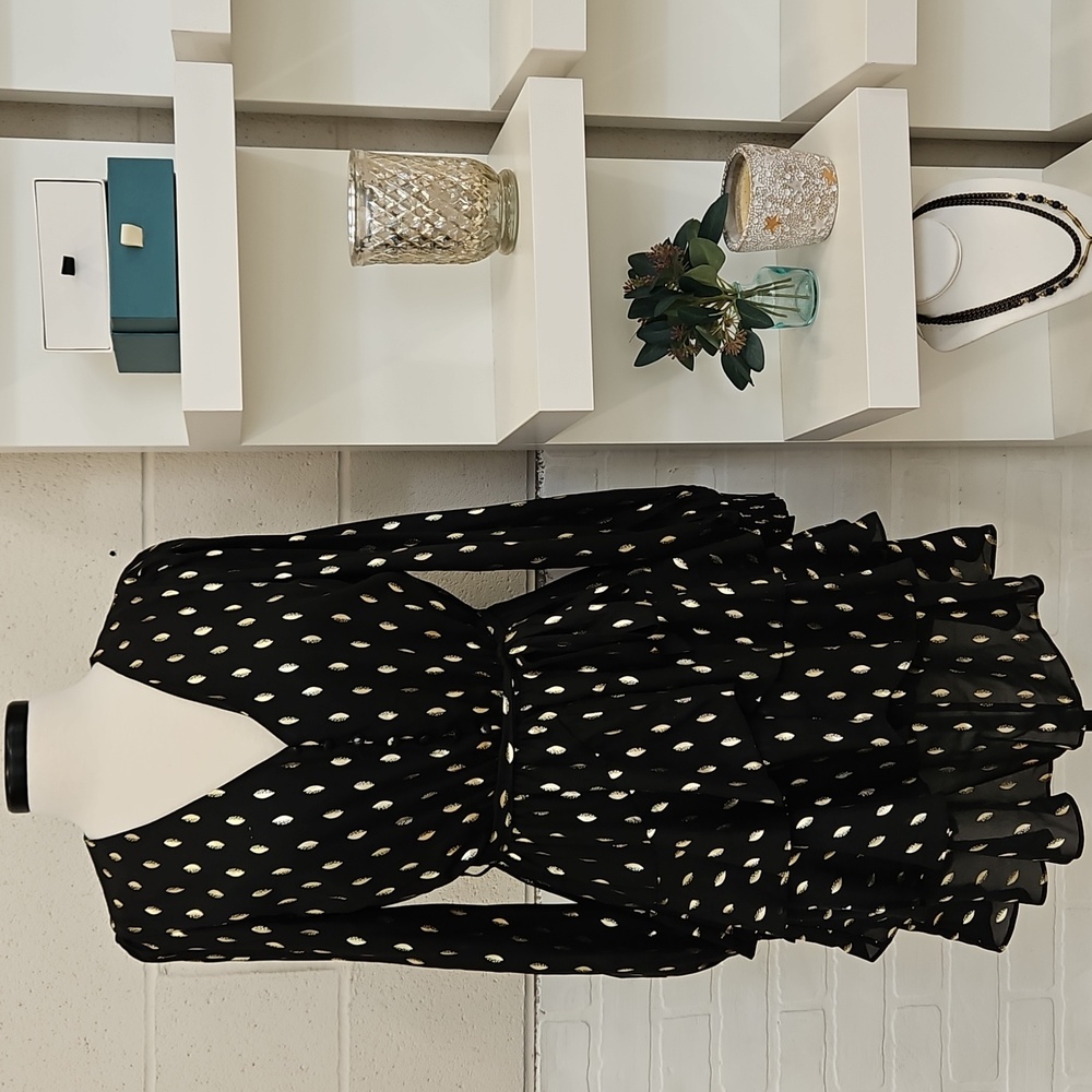 Black With Gold Foil Spot Layered Dress